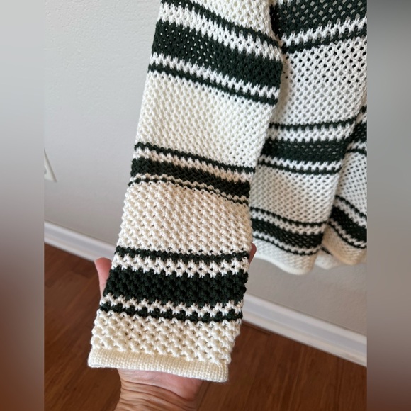 Madewell Open-Stitch Johnny Collar Sweater In Summit Green Stripe Size Small - Picture 5 of 10
